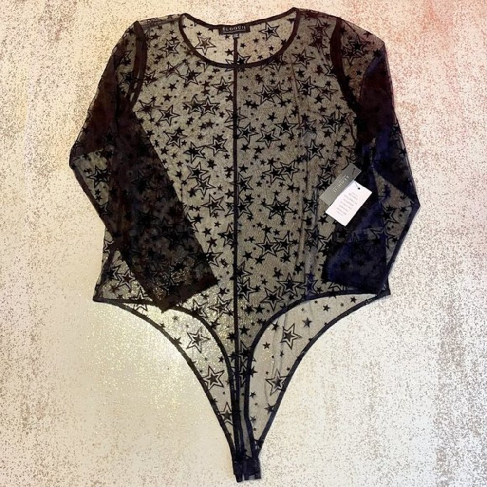 Eloquii Black Star Mesh Bodysuit 22/24 NWT